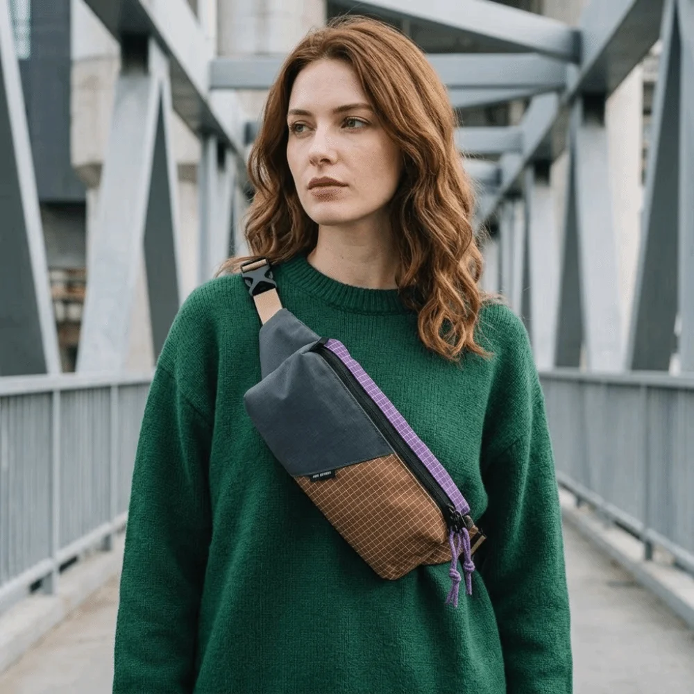 Portable Nylon Waist Bag Box Shaped Lightweight Hiking Pack Plaid Patchwork Multifunction Crossbody Chest Bag Everyday Use