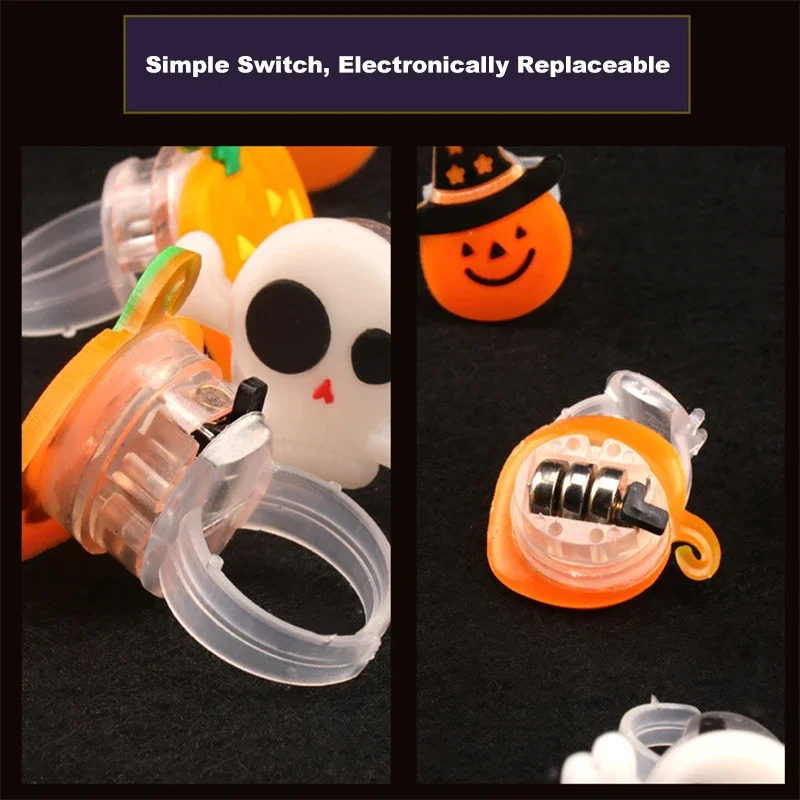 50PCS Children Halloween Luminous Rings Creative Cute Pumpkin Ghost Eye Rings Halloween DIY Decorations  LED Flash Finger Ring
