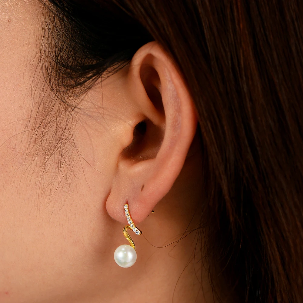 Custom Jewelry 925 Sterling Silver 14K Gold Plated Pears S Helical Shaped Zircon Stud Earrings For Women