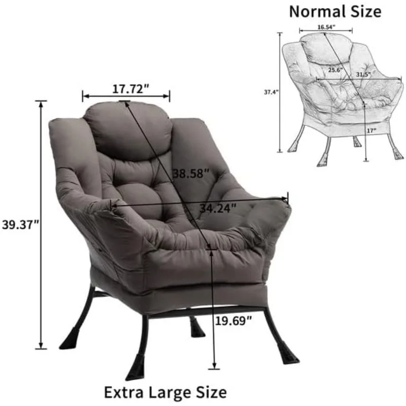 Modern Fabric Extra-Large Lazy Chair, Thick Padded Cozy Lounge Chair with Armrest, Leisure Sofa Chair ,Dark Grey