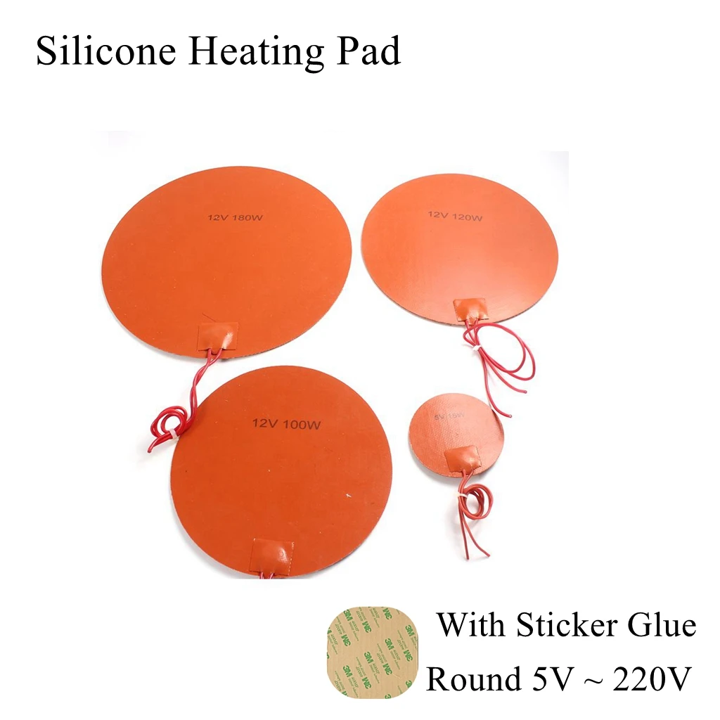 5V 12V 24V 110V 220V Silicone Rubber Heating Pad Square Flat Heater Band Mat Plate Waterproof 3D Printer Glue Sticker Adhesive