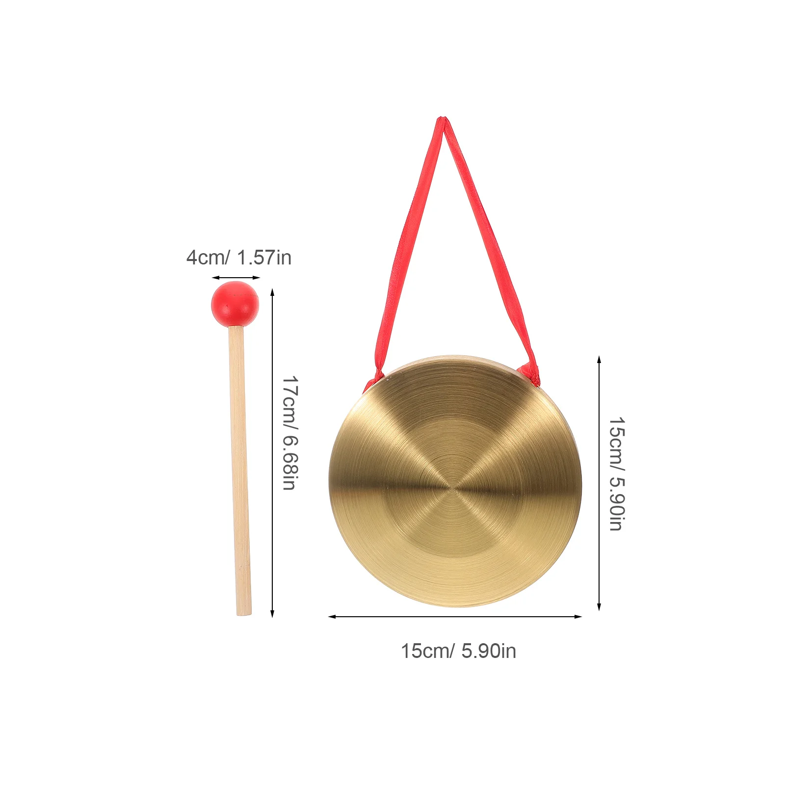 Gong dekoracyjny mosiężny chiński instrument perkusyjny młotek czerwona wstążka czysty dźwięk dekoracja kulturowa festiwale