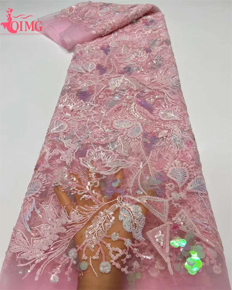 

OIMG Luxurious Sequins Nigerian Lace Fabric 2024 High Quality Pink Embroidery African Lace Fabric For Dresses Sewing