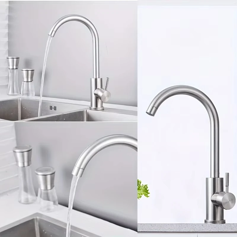 [Stainless Steel Faucet] 360° Rotatable Stainless Steel Kitchen Sink Faucet | Dual-Control Hot and Cold Water