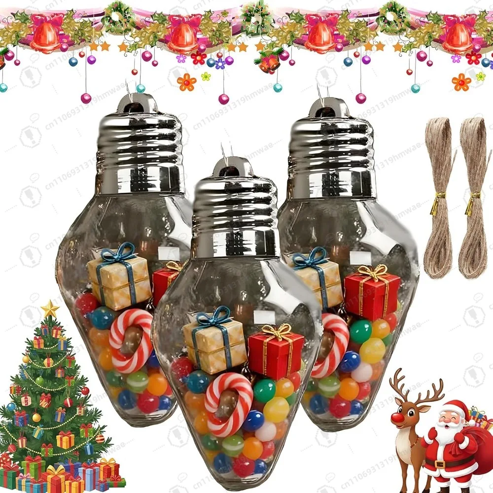 

DIY Craft Ornaments: 3-Pack Fillable Christmas Bulb Jars with Lids, Jumbo Plastic Light Bulbs for Candy & Tree Decor