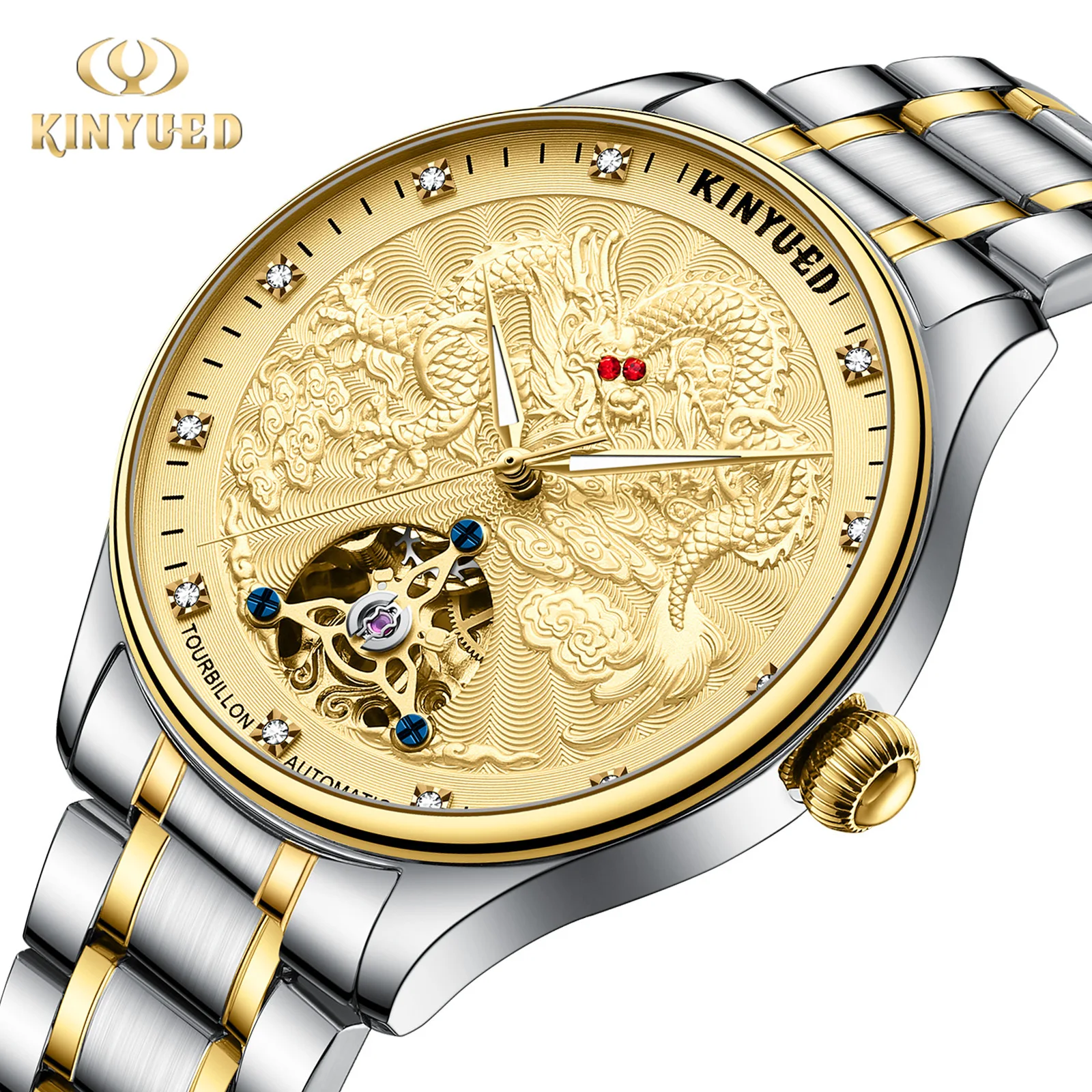 

China Dragon Fashion Mechanical Men'S Hollow Out Popular Night Glow Watch Fully Automatic Waterproof Uhr Dress Tourbillon Loong