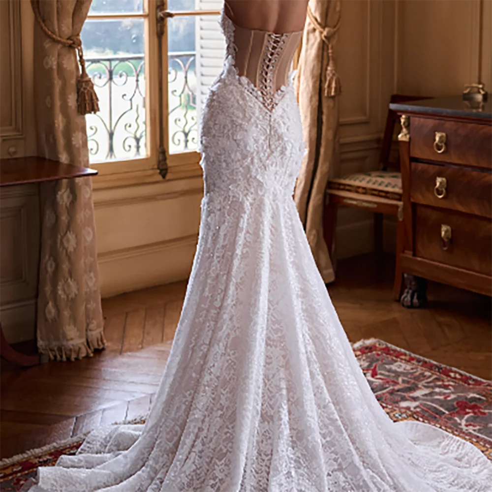 أنيقة الحبيب يزين بلا أكمام الطية حورية البحر فساتين زفاف العروس أثواب الزفاف حسب الطلب