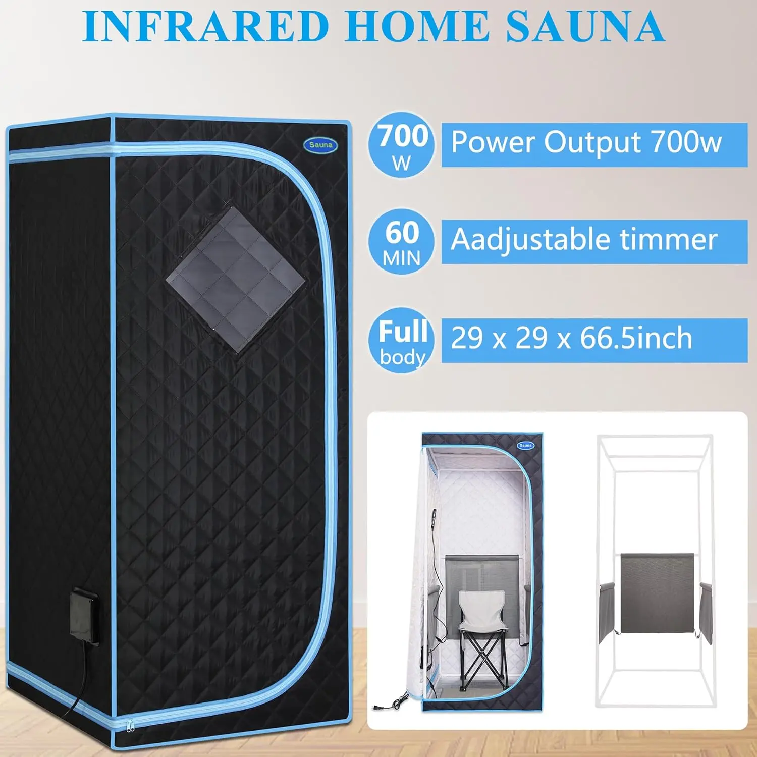 Portable Infrared Saunas for Home, Home Spa Sauna Tent, with Heating Foot Pad and Portable Chair