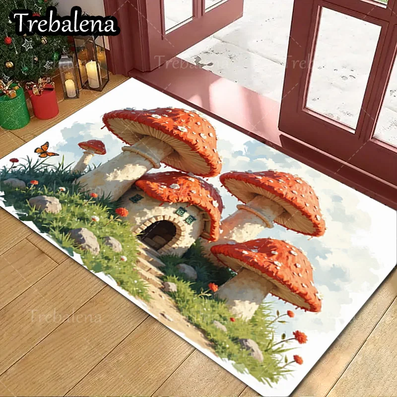 

1pc Welcome Door Mat Charming Mushroom House Doormat for Home Decor and Entrance Way