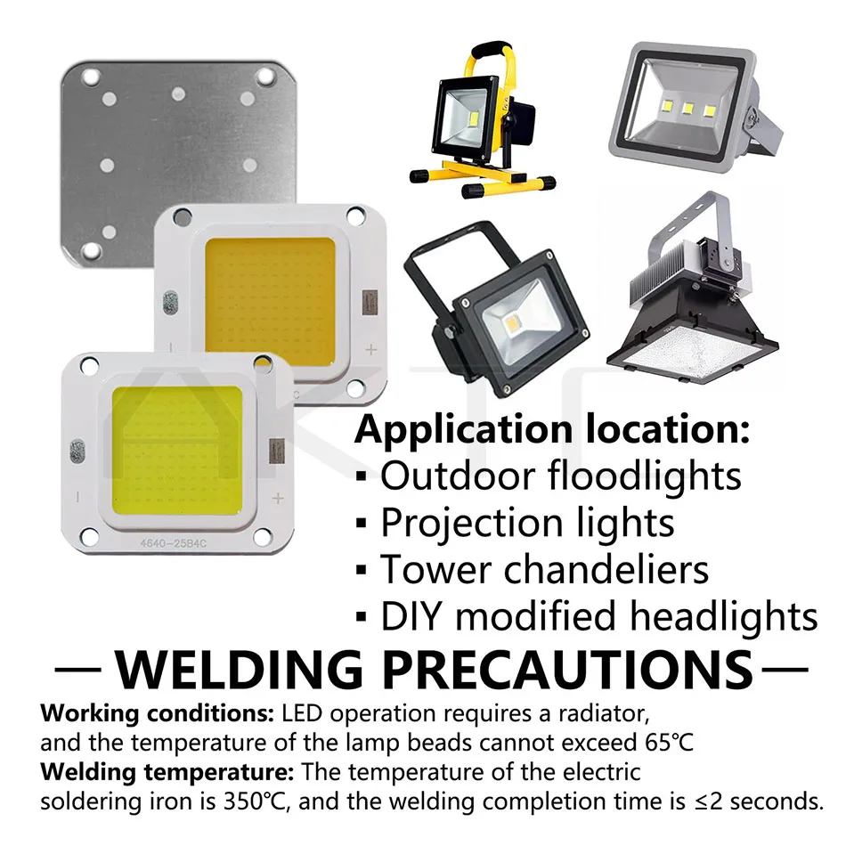 High Power 50W LED Chip COB Lights DC 12V Battery Available Warm White 3000K White 6000K Single Color Low Voltage Lighting Lamp