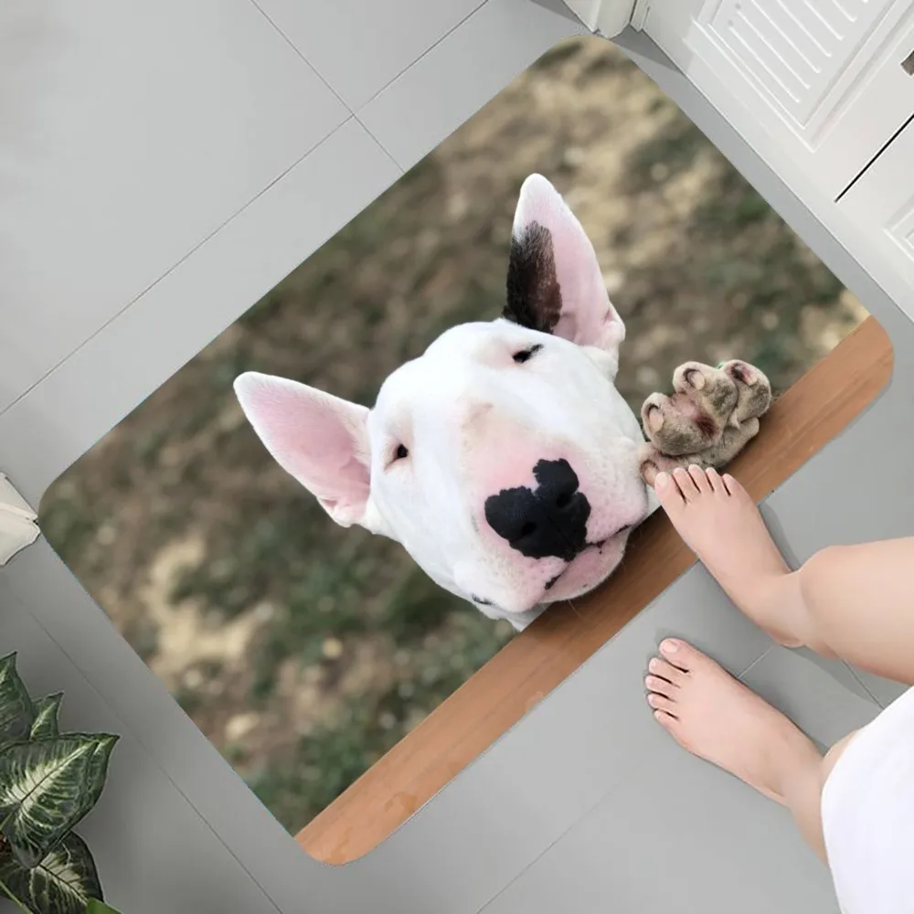 Bull Terrier Mata podłogowa z nadrukiem graficznym Wycieraczki flanelowe do łazienki Kuchnia Wejście Dywan Home Decor