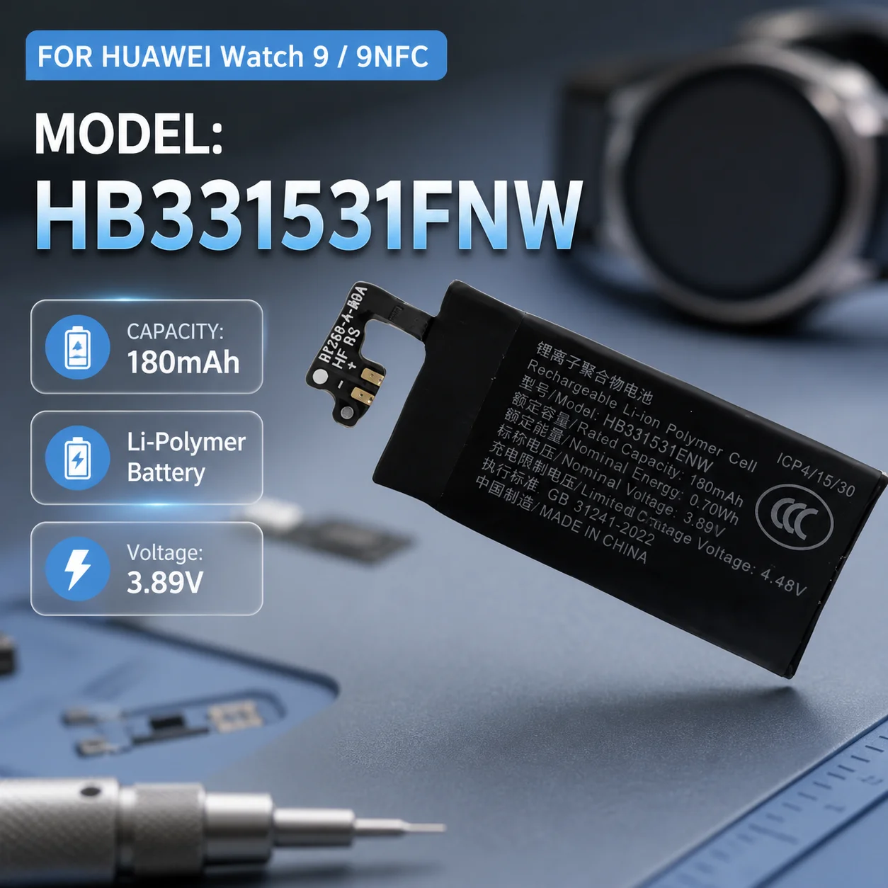 Smart Watch Replacement Battery HB331531ENW For Huawei Watch 9 9 NFC Repair Battery With Free Tools Included