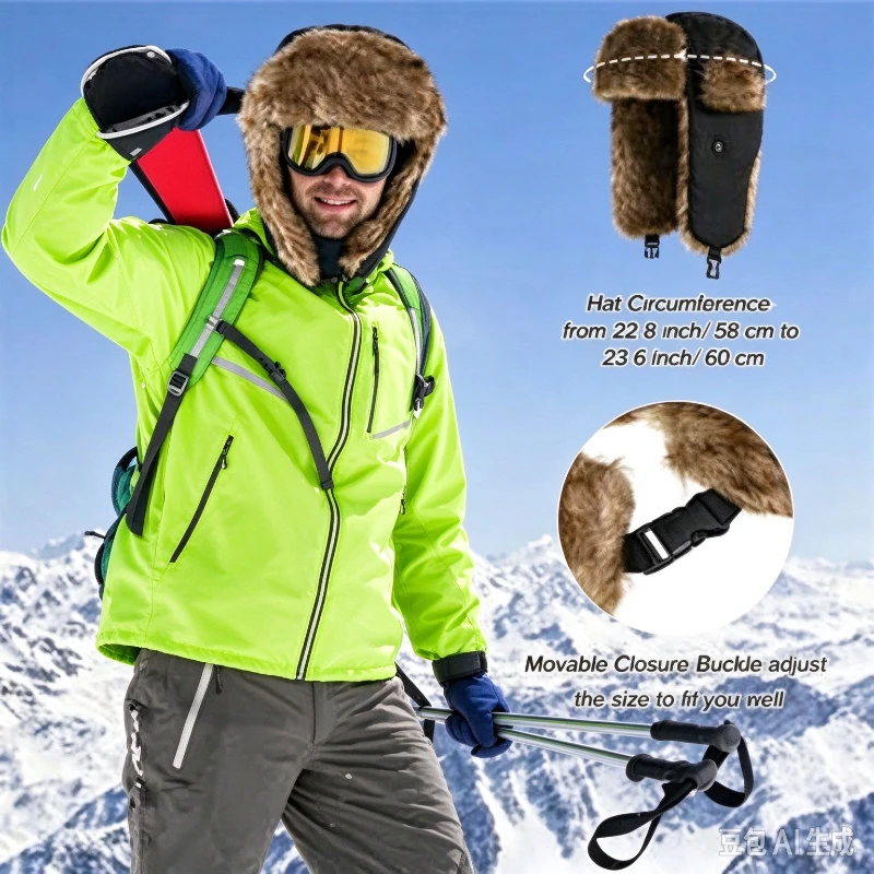 Unisex Warm Men's Women Trapper Cap Aviator Trooper Earflap Winter Flaps Ski Hat New Er Hats Russian Faux Fur Hats 1/2/3 Pcs