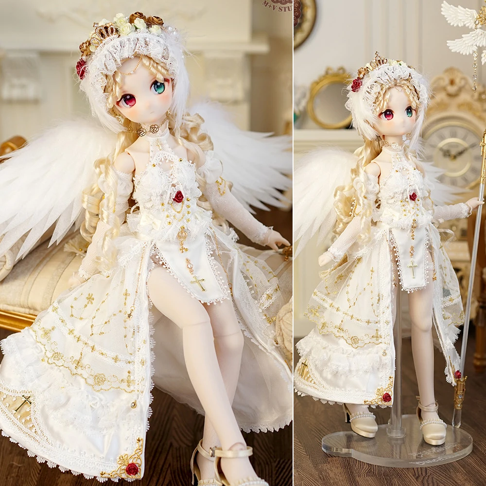 

Limited BJD doll clothes 1/4 white angel dress MDD MSD kumako gothic vintage dress exquisite wedding dress doll accessories