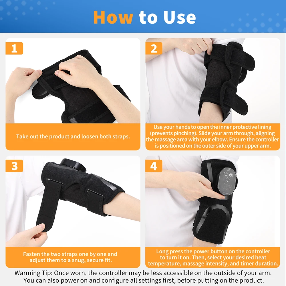Elbow Wrap Cordless Heated with 5 Heat Levels Cordless Heated Elbow Wrap 3 Vibration Gears 3 Timers 3000mAh for Daily Elbow Care view 6