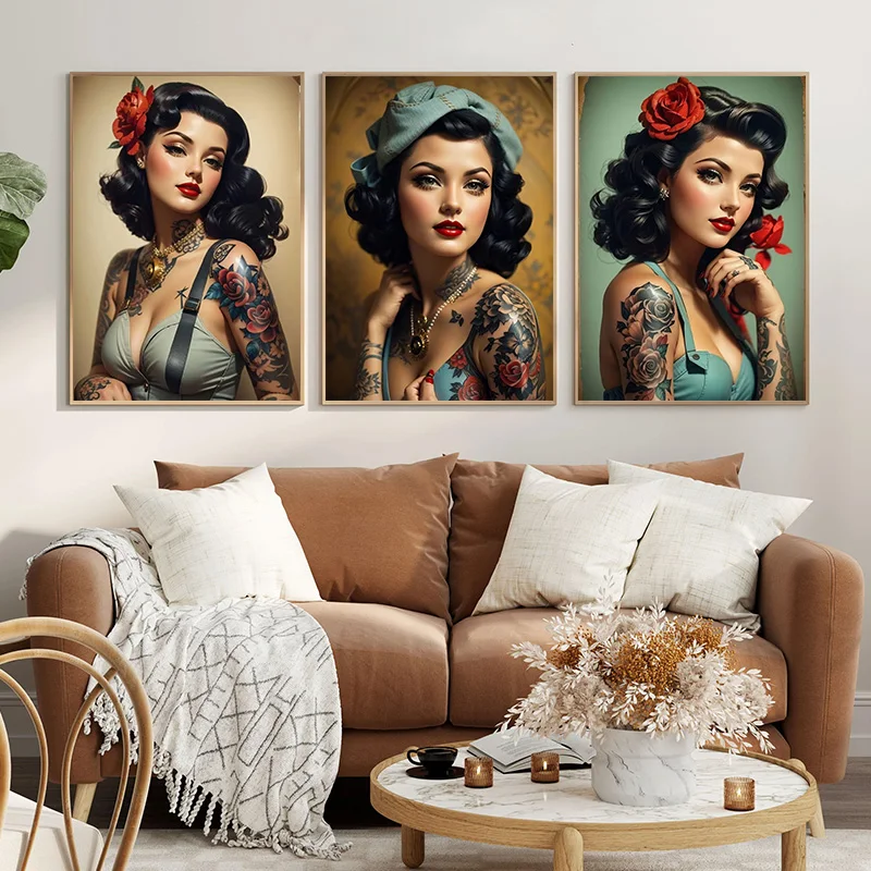 Vintage Tattooed Women Sexy Fashion Canvas Painting Modern Home Wall Art Print HD Pictures Posters Room Decoration Mural Cuadros