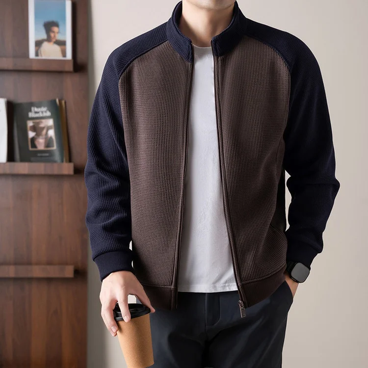 

2025 New Heavyweight Fce Lined Thiened Stand Collar Knitted Jaet Men's Autumn Winter American Color Blo oulder Sve