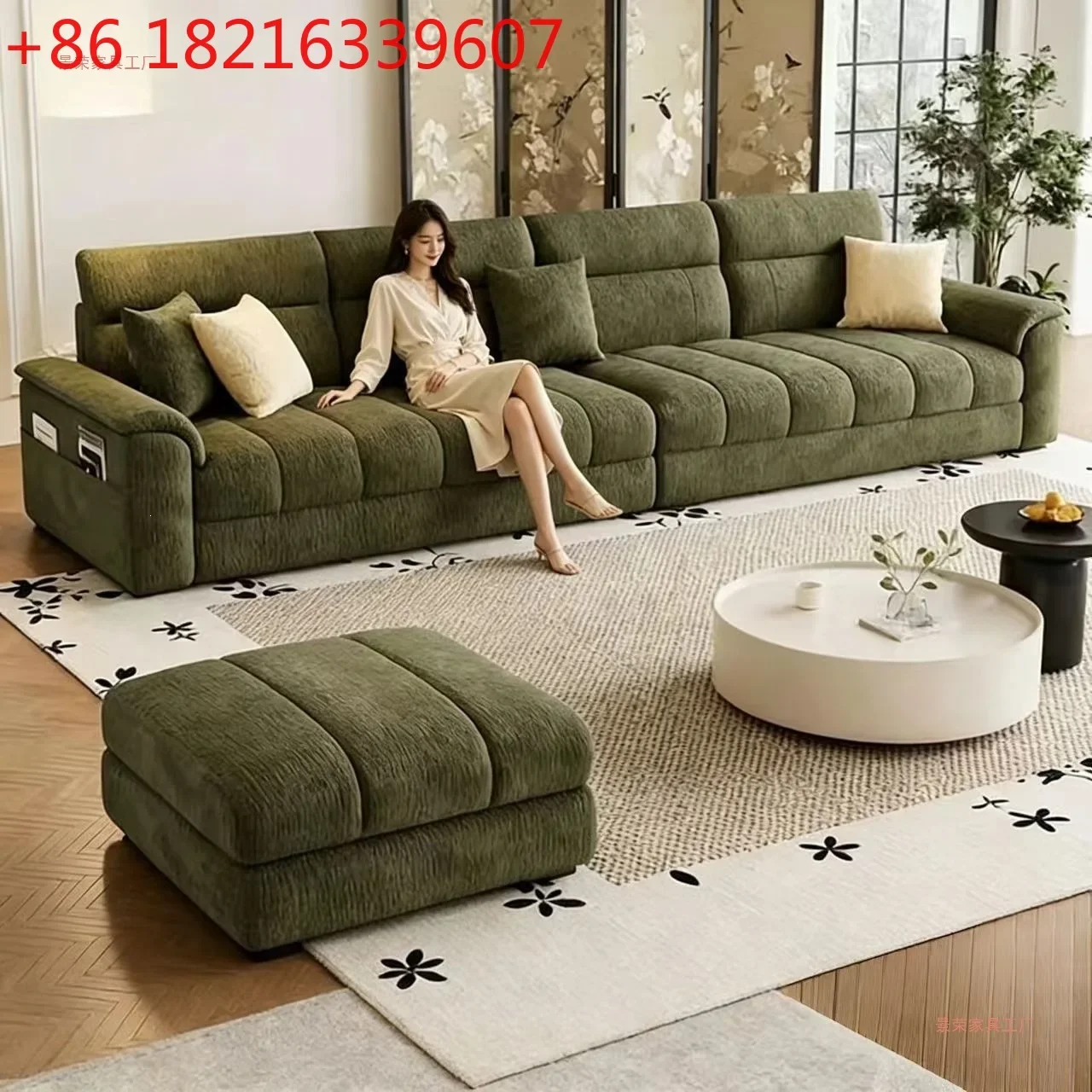 YAO modern simple spring chenille flannel household small apartment living room antique green straight row