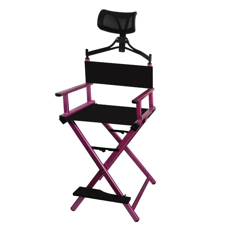 

Aluminum alloy folding makeup chair with pillow, high backrest director chair, outdoor portable multi-function