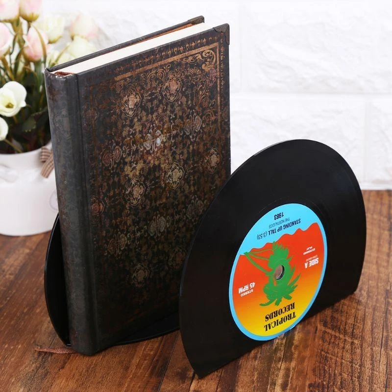 J78A 2pcs for Creative Record Bookends Shelves Desktop Holder Stand R