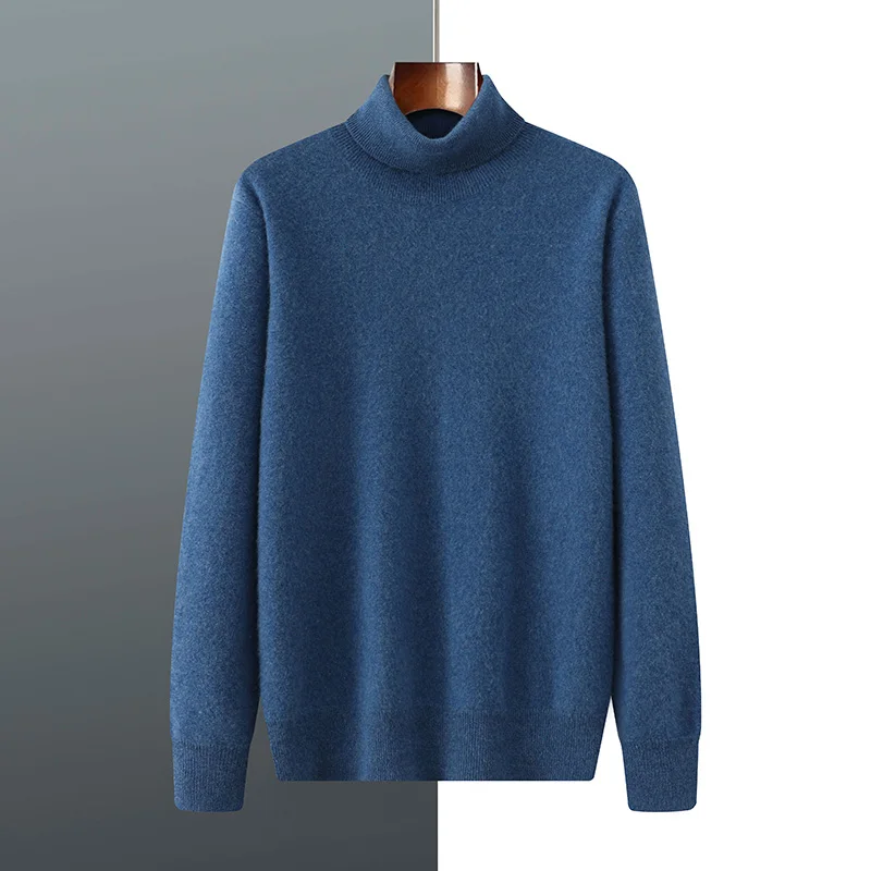 High Quality Autumn Winter Soft Warm Pullover Shirt High Neck Men 100% Cashmere Sweater Simple Classic Man Knit Top Clothes