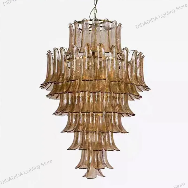 

2025 Custom Murano Horseshoe Glass Pendant Lamp with Petal Design Multicolor Glazed Handmade for Ceilings Brass
