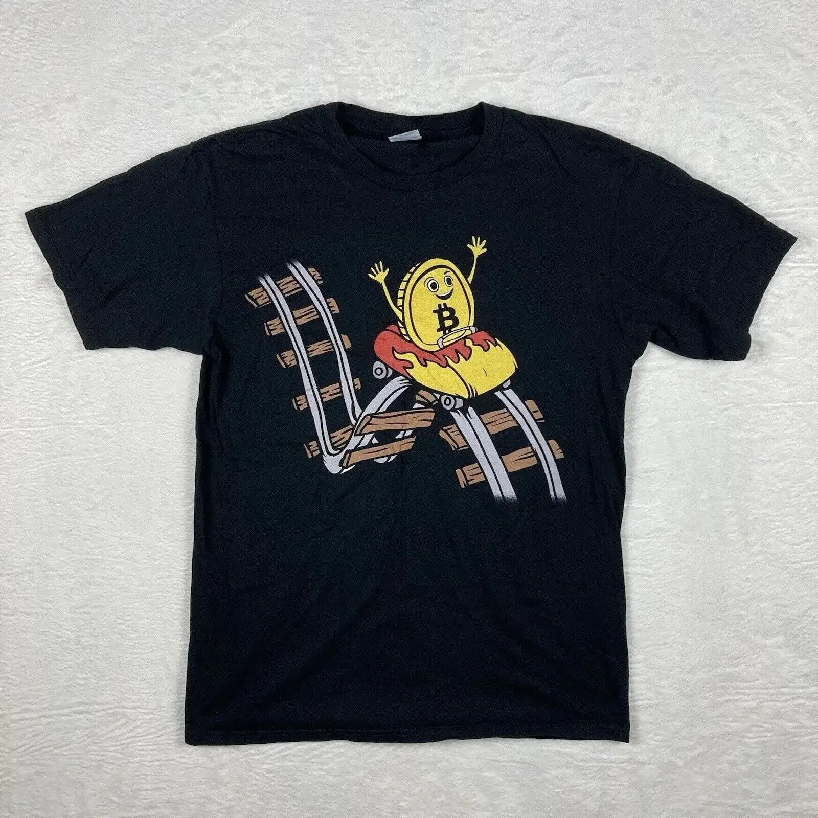 VTG BTC Bitcoin Rollercoaster T-shirt pour homme, taille M, noir, Crypto XRP Altcoin Ethereum, haut graphique vintage délavé pour un usage quotidien