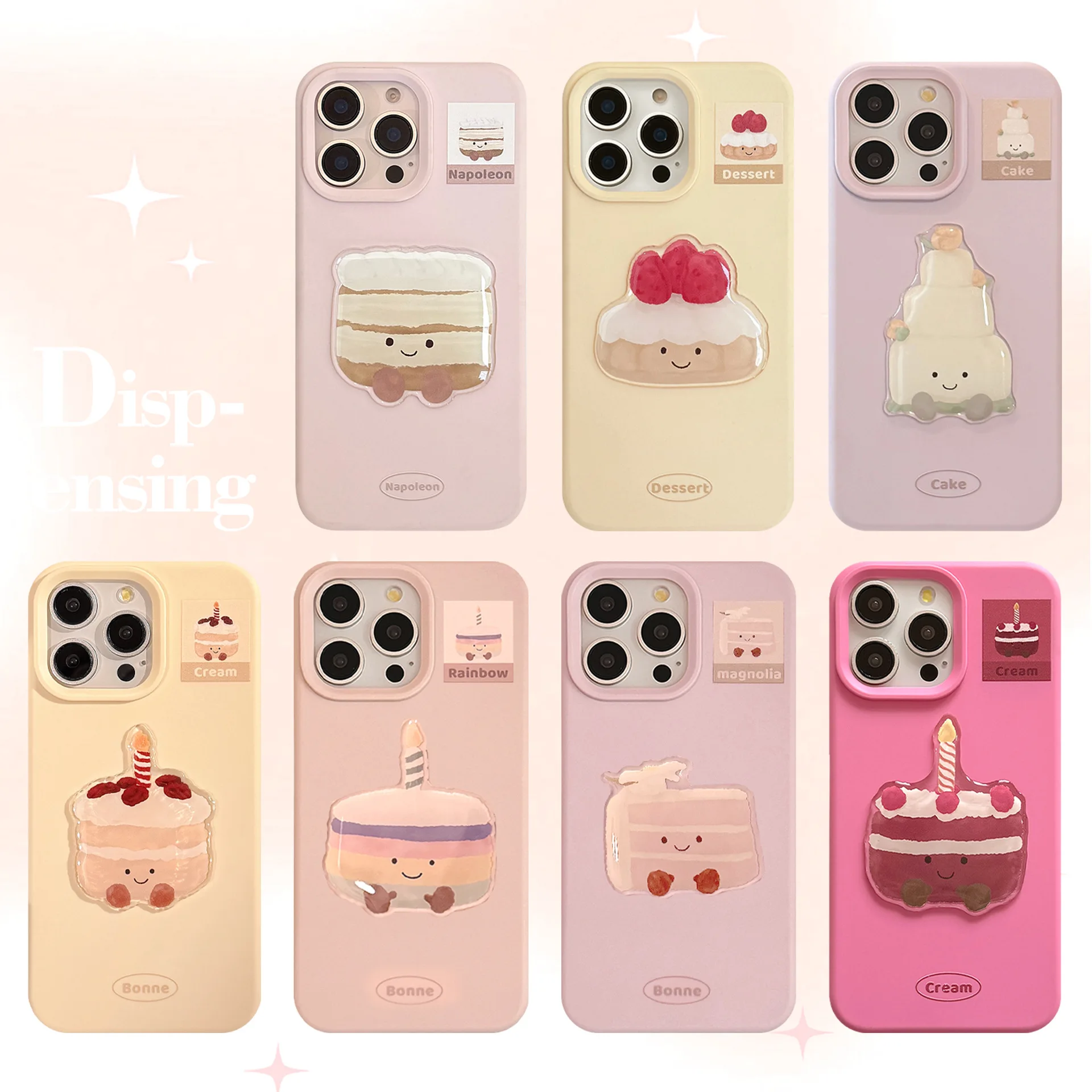 Funda de teléfono ins 3D con diseño de postre y pastel de dibujos animados para iPhone 16 15 13 12 Pro Max, funda protectora suave a prueba de golpes de Color caramelo