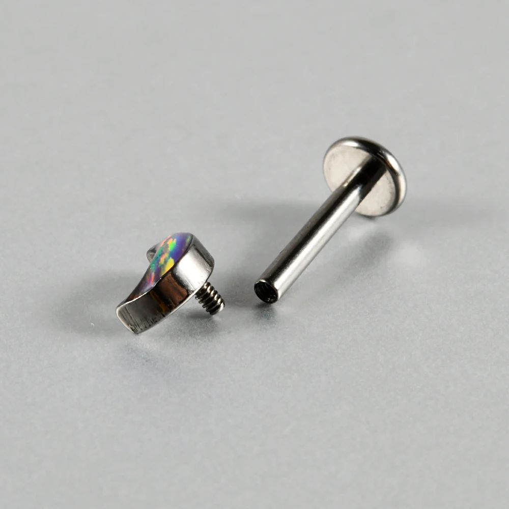 1PC G23 Titanium Moon Flash Film Internal Thread Labret Lip Ring Opal Ear Cartilage Tragus Helix Daith Piercing Body Jewelry