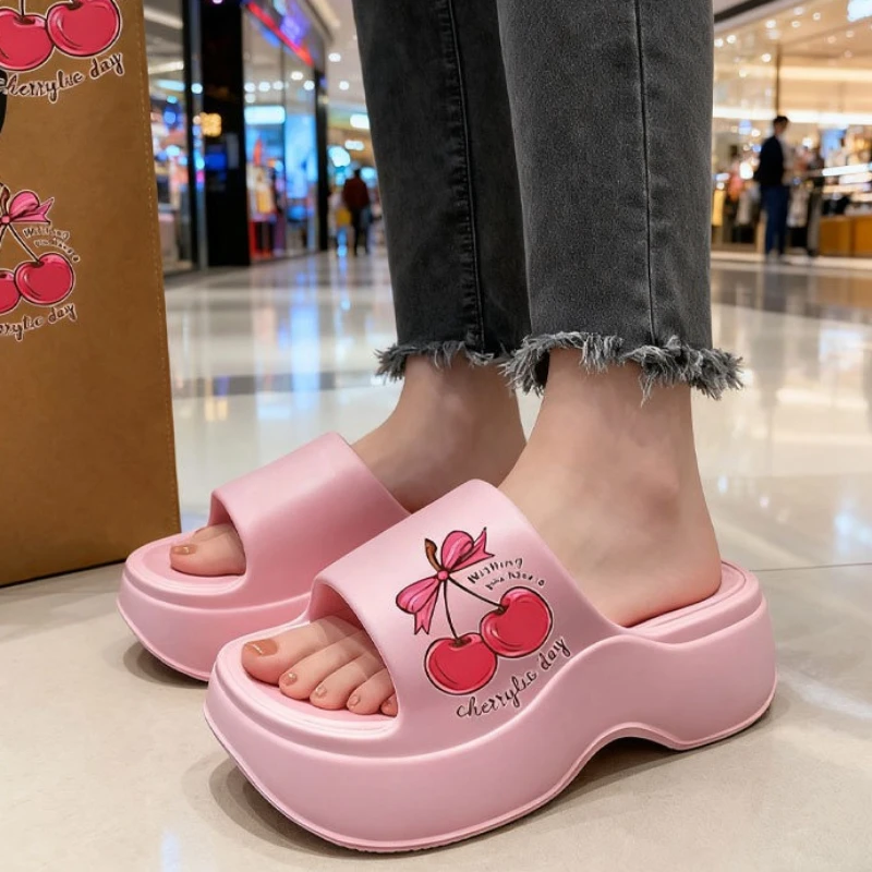 

Женские домашние уличные тапочки с милым принтом, летние туфли на платформе, мягкие пляжные шлепанцы из ЭВА на толстой подошве, женские повседневные сандалии для отдыха