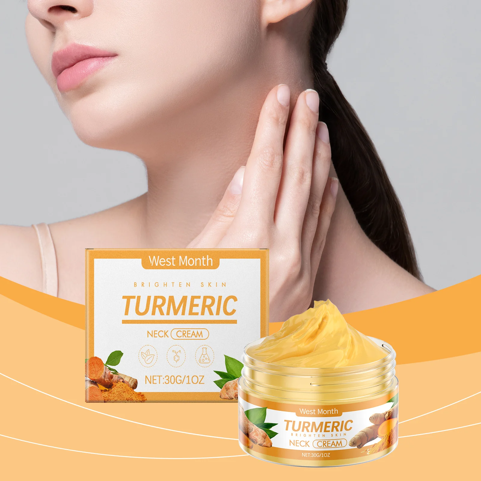 Turmeric Neck Cream Lift Tighten Lighten Neck Lines Wrinkle Anti-Aging Smoothing Tighten Whitening Moisturizing Beauty Skin Care