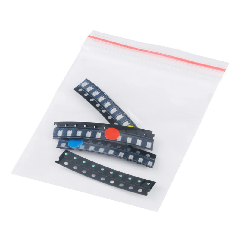 1206 chip LED pacchetto componenti comuni (rosso, blu, verde, giallo e bianco), 10 per ciascuno di 5 tipi