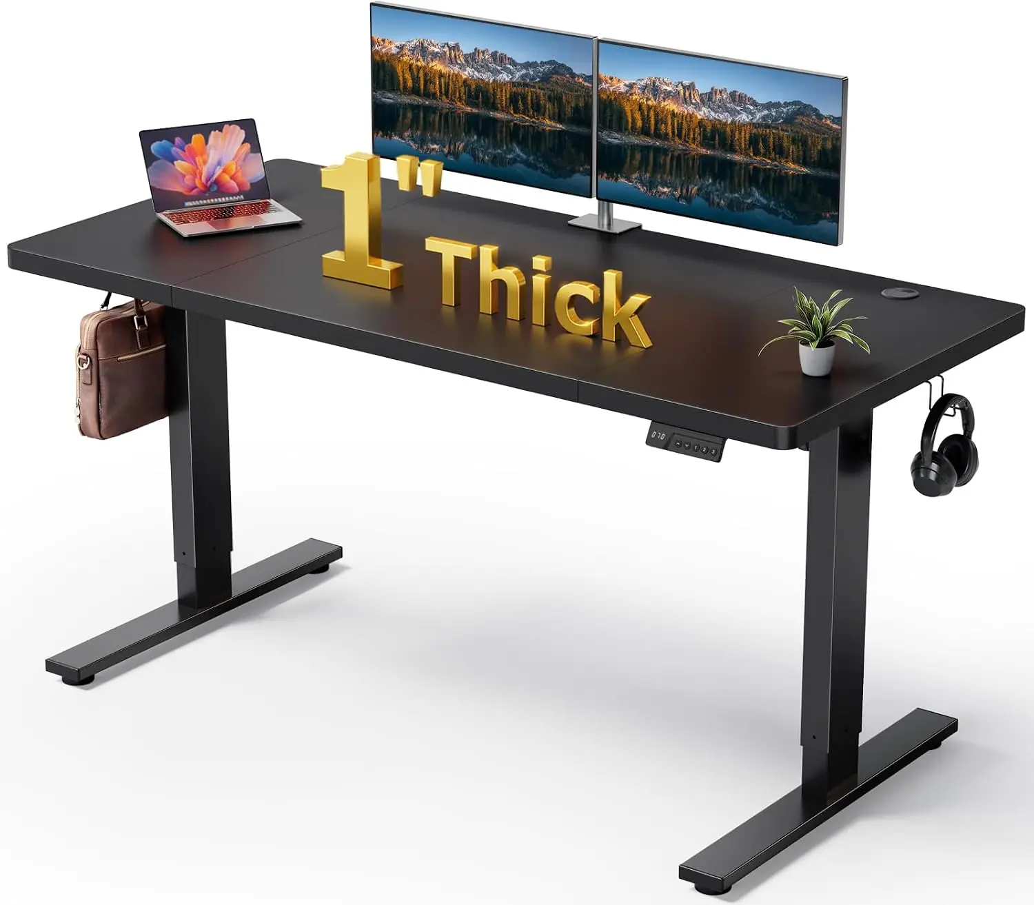 Black 60x28 in Electric Standing Desk, 1 Inch Thick Tabletop | Double Beam Frame, Holds 220lbs, Sit Stand, 3 Memory Height Adjus