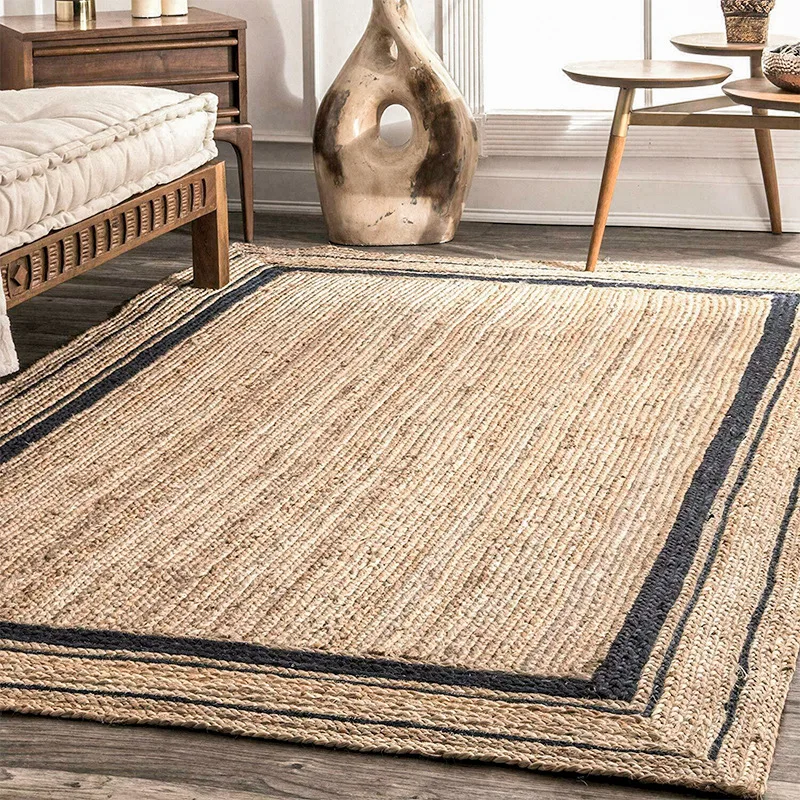 Living Room Carpet Natural Jute Hand Woven Soft Breathable Comfortable Home Decoration Rug Wear Resistant Durable Bedroom Mat