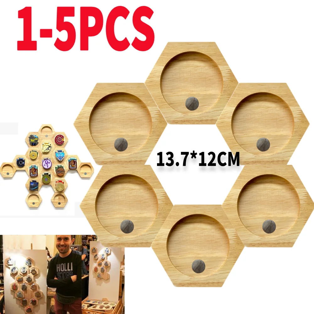 Colgador de exhibición de medallas, soporte de madera para medallas, fácil de instalar, estuche de almacenamiento de medallas hexagonal de panal de carrera resistente, 1-5 uds.