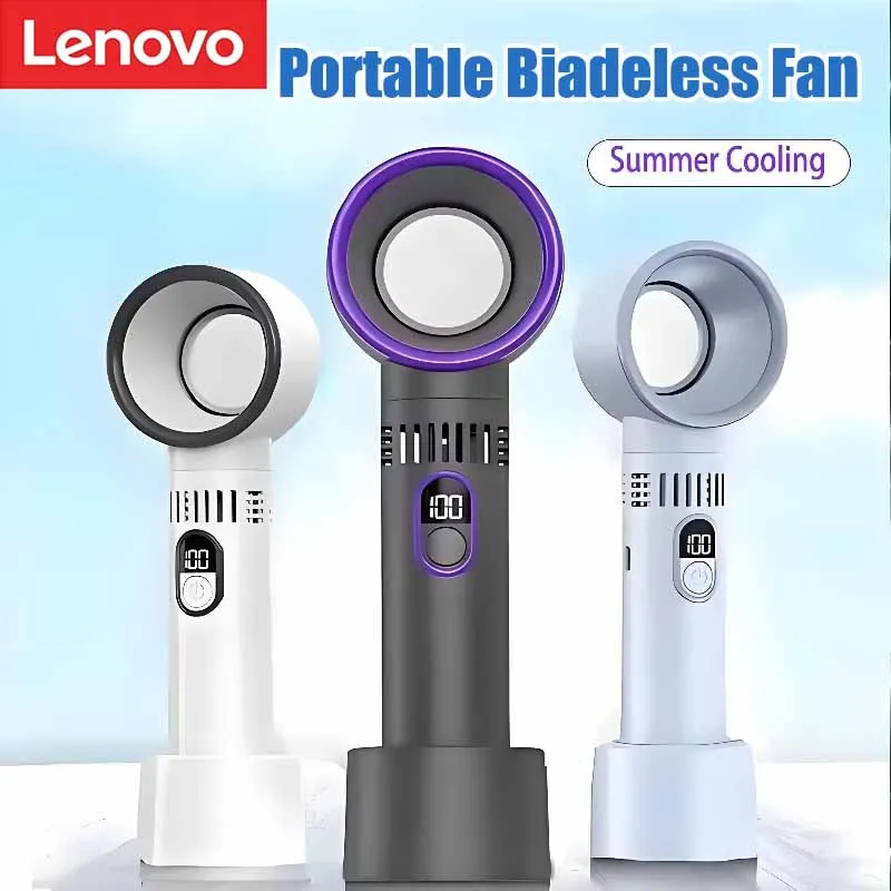 Lenovo New Outdoor Portable Handheld Fan with LED Display Mini Rechargeable 100-level Free Control High Speed Battery Fan New