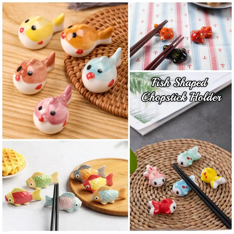 Clown Fish Shape Chopstick Holder Home Kitchen Table Decoration Ceramic Crafts Spoon Shelf Crucian Carp Puffer Fish Tea Pet