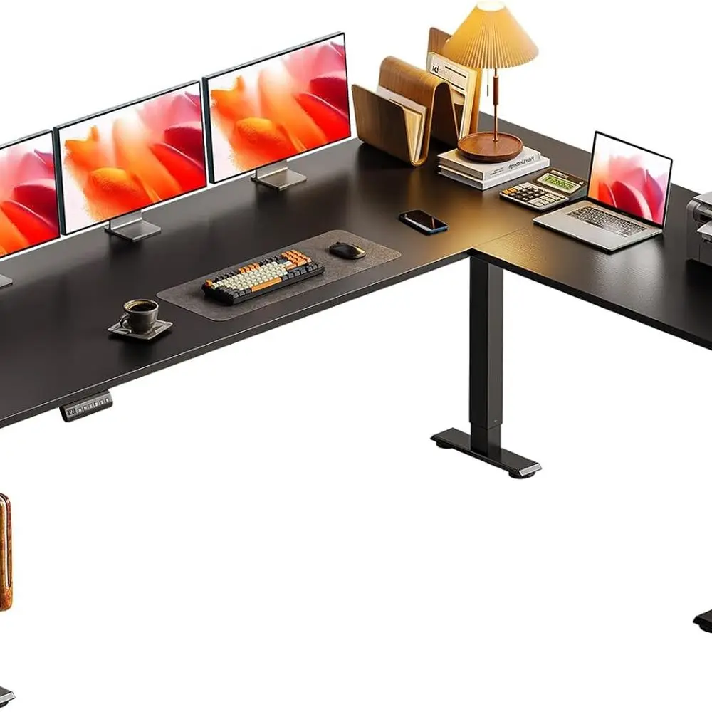 

Эргономичный электрический стол 71, L-образная форма, регулируемая высота, черный для домашнего офиса и приема