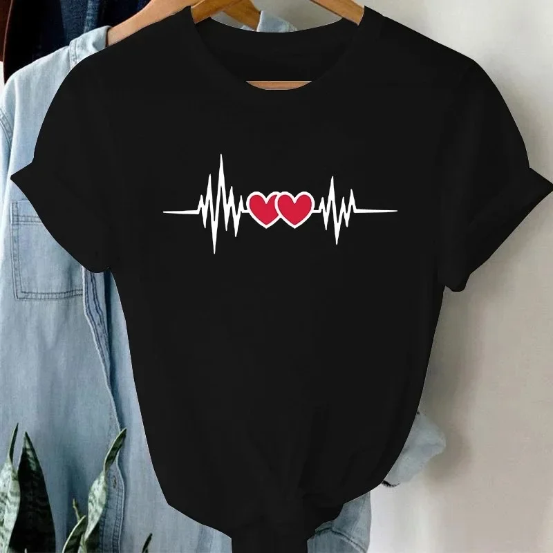 Balloon Red Heart Print Women T Shirt Short Sleeve O Neck Loose Women Tshirt Ladies Tee Shirt Tops Clothes Camisetas Mujer