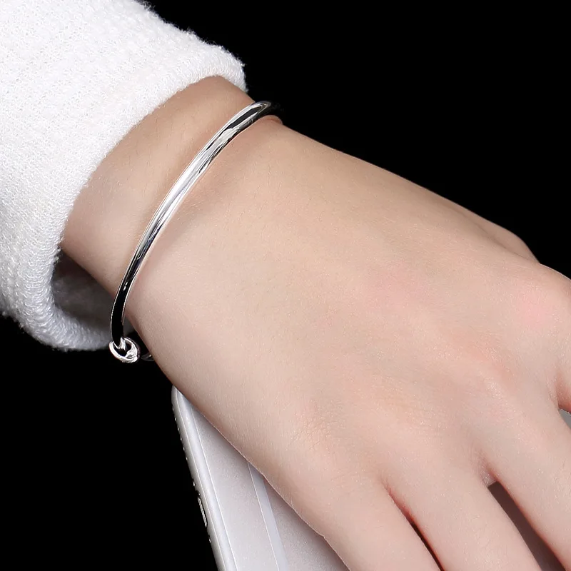 1Piece Glossy 925 Sterling Silver Minimalism Jewelry Adjustable Push-pull Bangles Women Simple Fashion Evening Dress Bangle