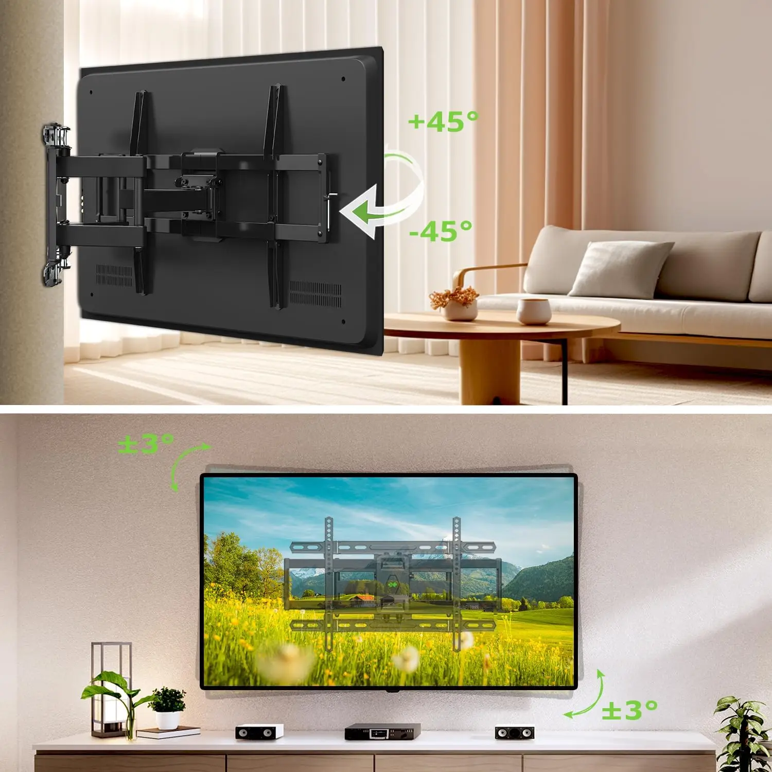 Support mural TV répertorié UL pour téléviseurs 42"-85", convient aux goujons 16" 18" ou 24", support TV d'extension d'inclinaison pivotante à montage mural à mouvement complet