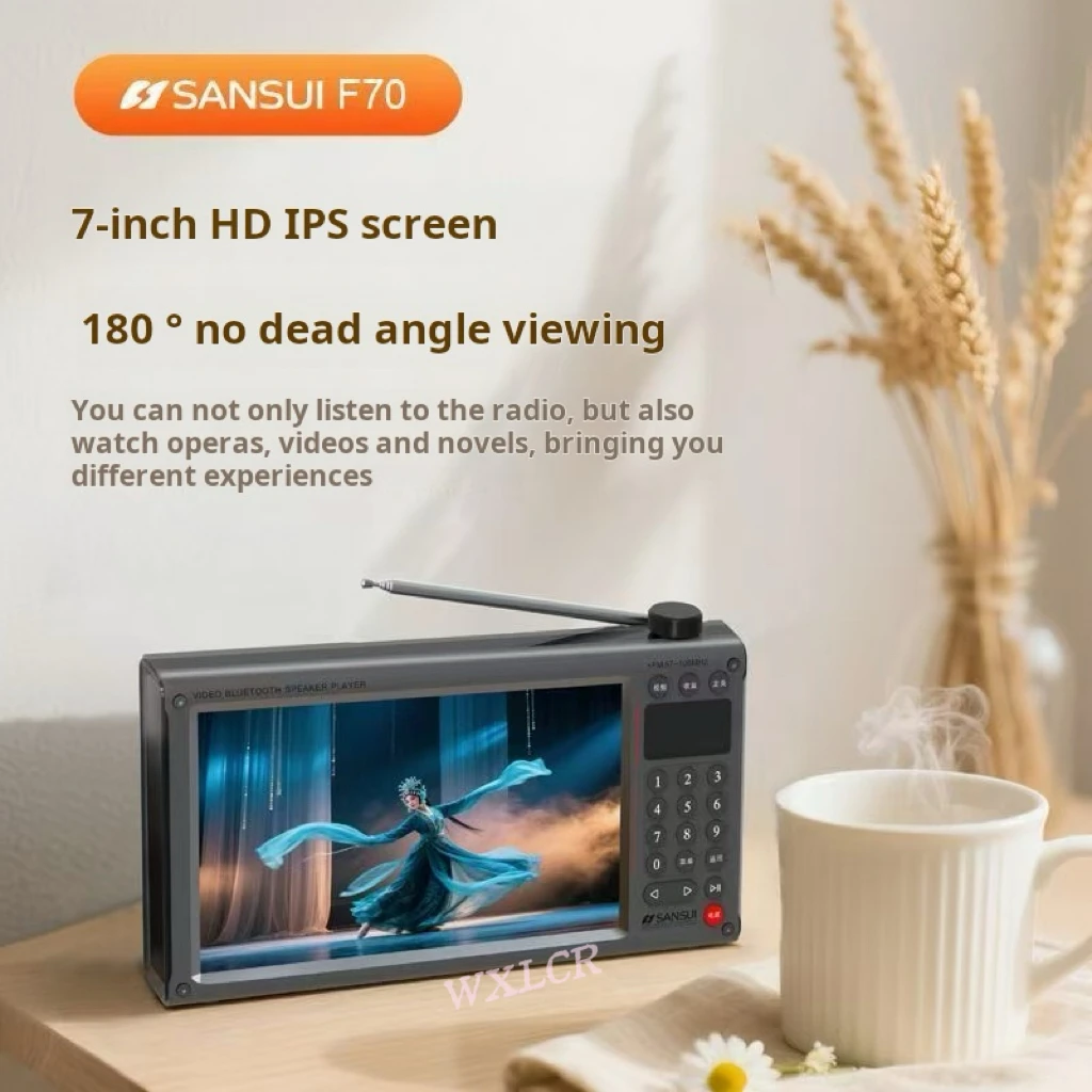 Nouveau SanSui F70 7 pouces IPS écran haute définition Radio FM lecteur vidéo MP4 HIFI personnes âgées haut-parleur Bluetooth lecteur vidéo TF-USB