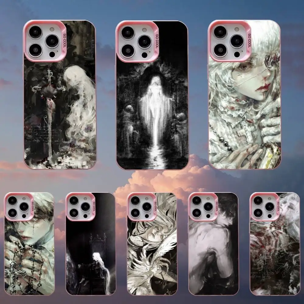 

Phone Case For iPhone 16,15,14,13,12,11,Mini,Pro,SE,MAX,plusSword White Hair Witch ,Pink Matte Silicone Cover