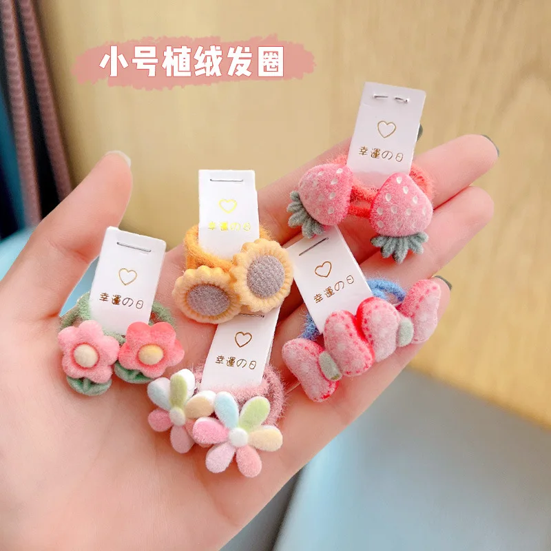 

10pcs/set Mini Cute Elastics Rubber Hair Bands Headband Kroean Small Cartoon Floral Fruit Hair Rope for Baby Girls Accessories