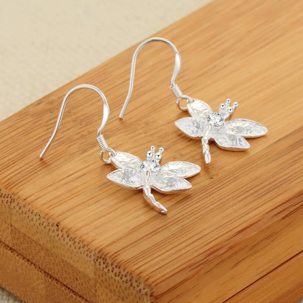 New 925 Sterling Silver Earrings Dragonfly For Women Exquisite Student Girlfriend Jewelry Accessories Wedding Fashion Gift