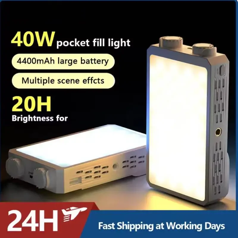 

Portable LED Video Light 40W RGB Pocket-Sized Mini Portable Light Temperature Control Built-in Rechargeable Battery PD Charging
