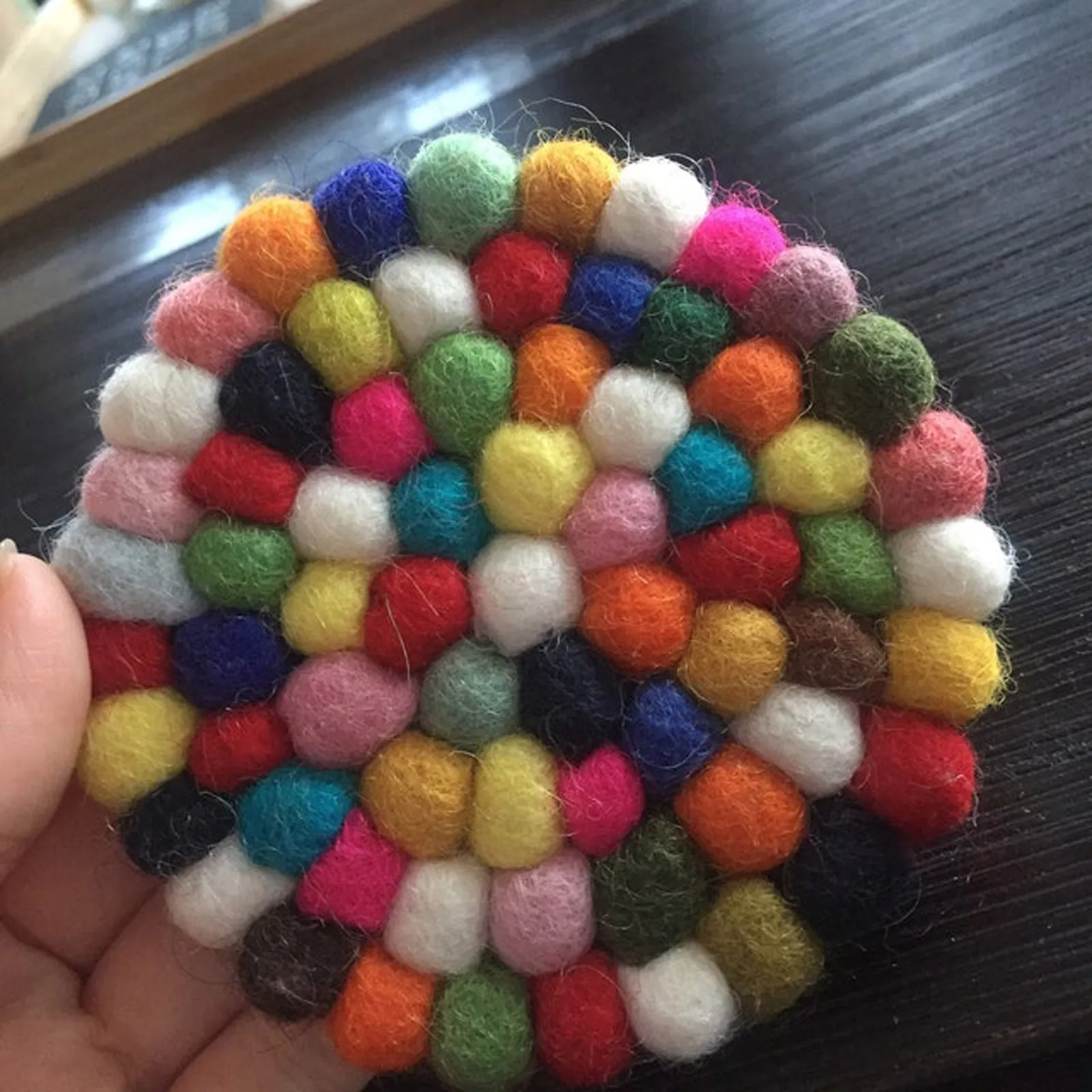 Simulated Wool Felt Round Felt Coasters Colorful Rotundity Multipropose Pads Heat Insulation Pom-pom Placemats