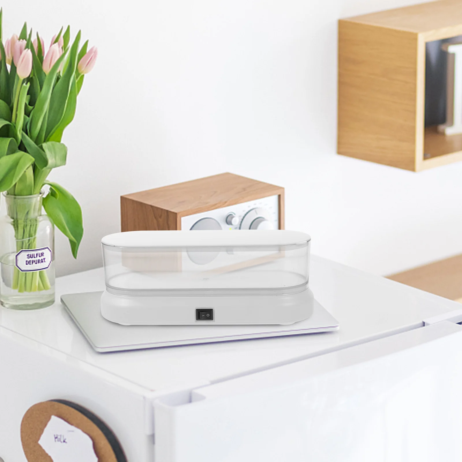 منظف المجوهرات بالموجات فوق الصوتية المحمولة صندوق بلاستيكي صغير لخواتم النظارات والساعات آلة تنظيف المجوهرات المنزلية