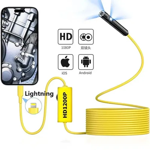 Imagen 1 del producto Cámara endoscópica de doble lente HD para iPhone HUAWEI XIAOMI PC inspección por boroscopio Mini cámara luz 3 en 1 puerto o puerto relámpago