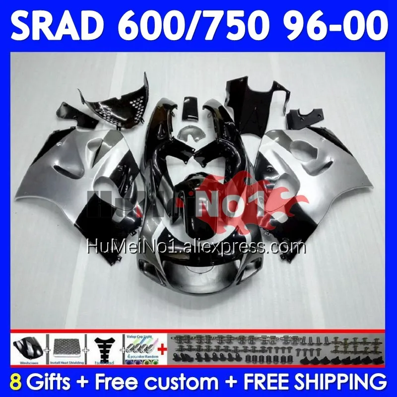 Body For SUZUKI SRAD GSXR 750 600 GSX-R600 101No.19 GSXR750 GSXR600 96 97 98 99 00 1996 1997 1998 1999 2000 Fairing Silver black